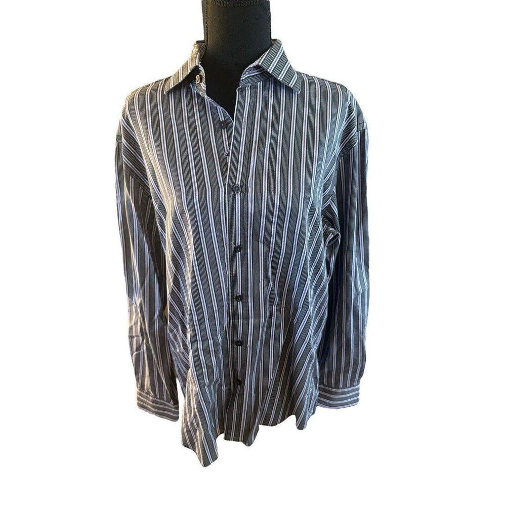 BUGATCHI UOMO Men's Button Front Shirt ~ Medium Striped